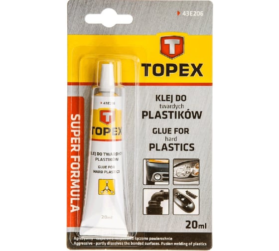 Клей для твердой пластмассы 20 мл TOPEX 43E206