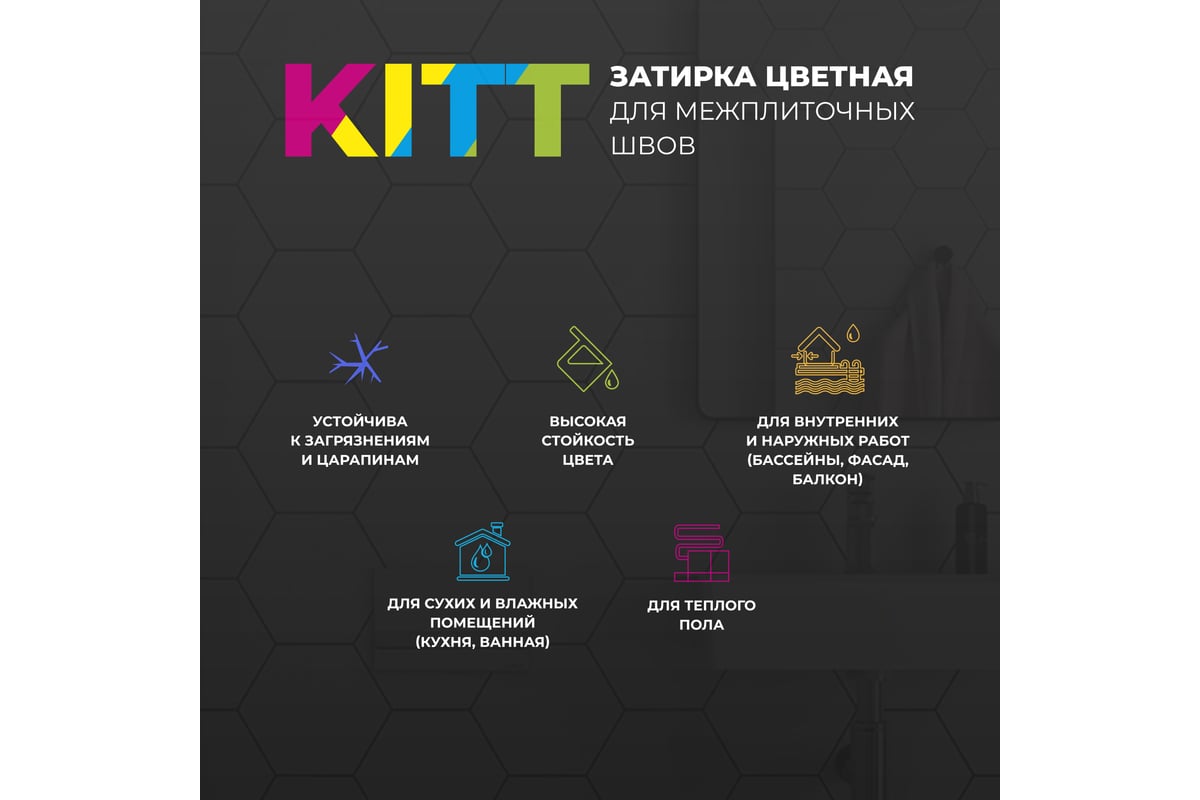 Затирка Bergauf kitt для плитки и швов кафеля черная (графит), 2 кг ...
