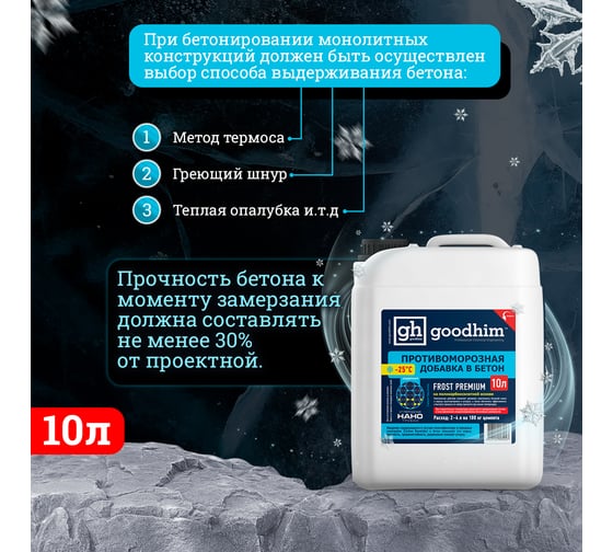 Комплексная противоморозная добавка с пластификатором Goodhim 25гр.С Frost Premium - 10л 95447