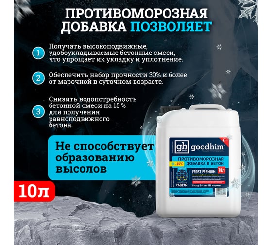 Комплексная противоморозная добавка с пластификатором Goodhim 25гр.С Frost Premium - 10л 95447