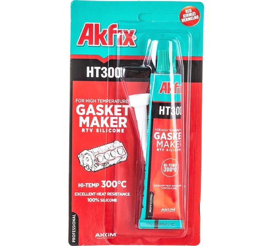 Термостойкий силиконовый герметик Akfix HT300 красный, 50 мл SA215
