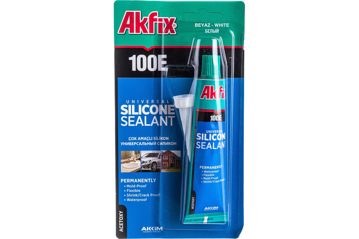  силиконовый герметик Akfix 100E белый, 50 мл SA112 .