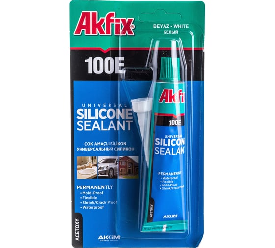Универсальный силиконовый герметик Akfix 100E белый, 50 мл SA112