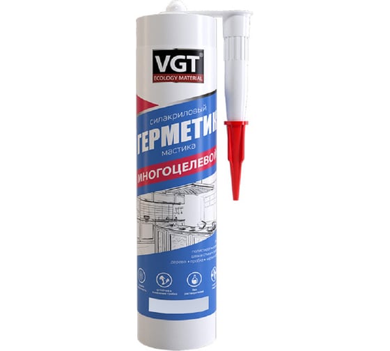 Силакриловый герметик VGT мастика, многоцелевой, белый, 0.28 кг 11612327