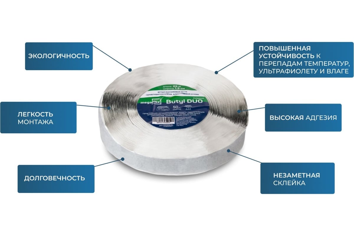 Двусторонняя бутилкаучуковая лента-герметик megaflex butyl duo (15 мм х 25 м), выгодная упаковка 2 шт megbu.15.50