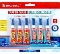 Моментальный клей-гель + суперклей BRAUBERG Extra набор 6 тюбиков по 3 г 608108
