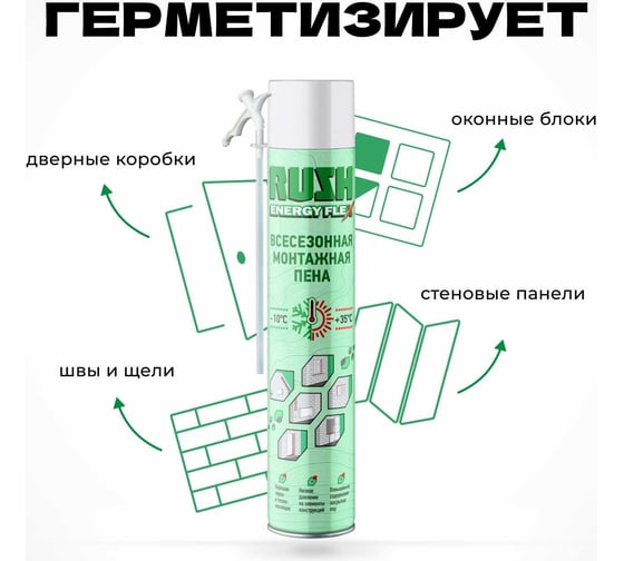 Полиуретановая монтажная бытовая всесезонная пена RUSH RPH10U530