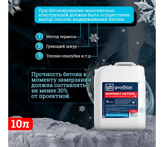 Противоморозная добавка (формиат натрия) Goodhim жидкий 25% до -15С 10л 63