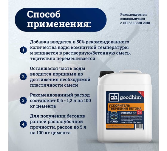 Добавка ускоритель набора прочности для бетонов и растворов InterPlast АT FAST - 5л Goodhim 51