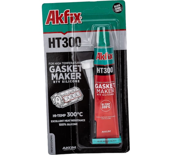 Термостойкий силиконовый герметик Akfix HT300, черный, 50 мл SA113