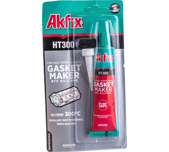 Термостойкий силиконовый герметик Akfix HT300, серый, 50 мл SA216