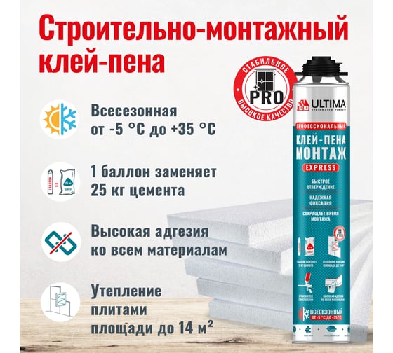Строительно-монтажная клей-пена ULTIMA Express МОНТАЖ 750 мл UGLUPU750