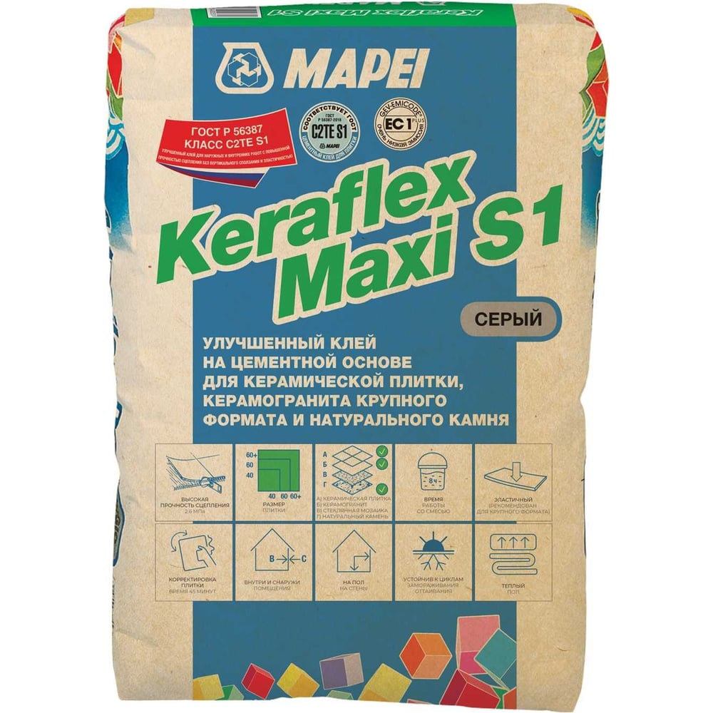 Плиточный клей MAPEI KERAFLEX MAXI S1 серый, 25 кг 1203025 - выгодная ...
