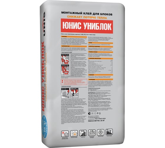 Кладочно-монтажный клей UNIS Зимний цементный униблок, 25кг 4607005186126