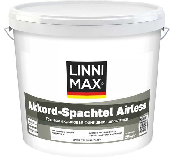 Шпатлевка для внутренних работ LINNIMAX Akkord-Spachtel Airless 25 кг 948105850 1