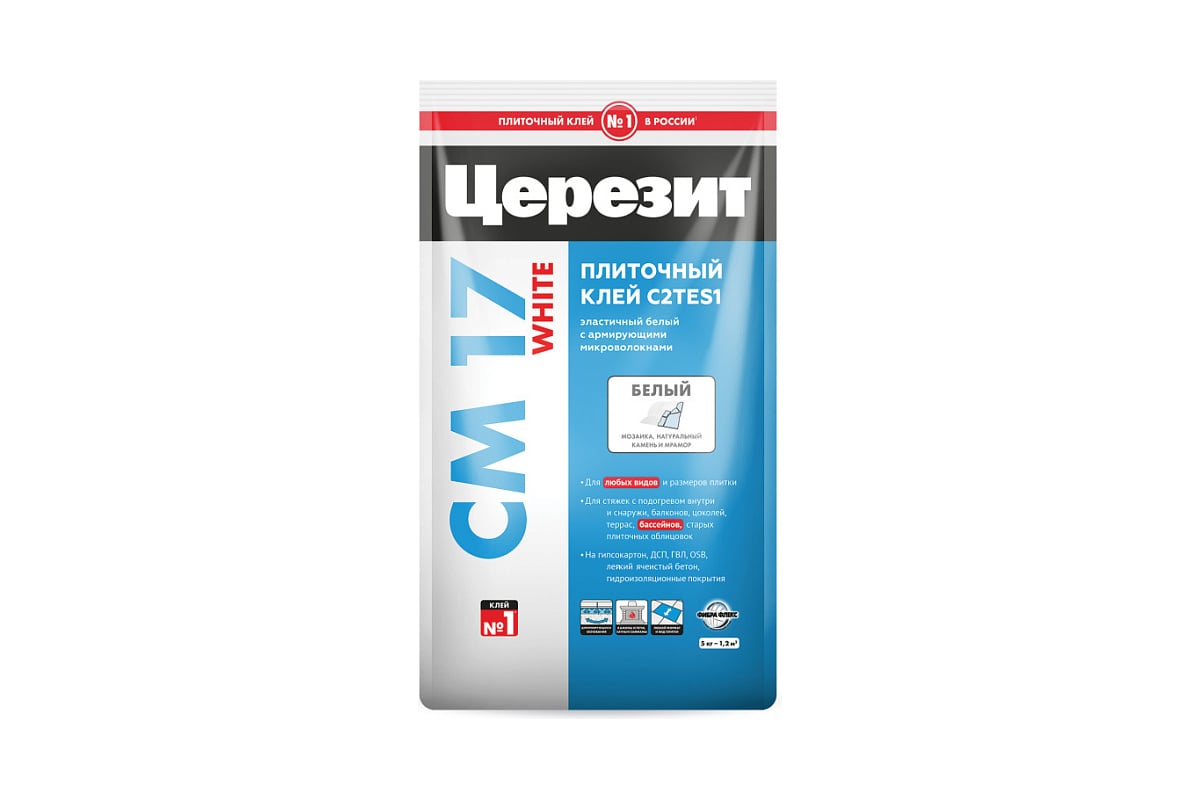 Плиточный клей для мозаики и мрамора Церезит Cm17 white/5кг белый ...