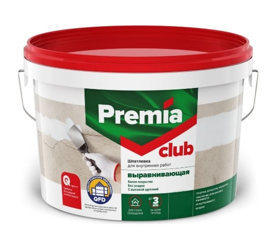 Выравнивающая шпатлевка Premia Club для внутренних работ, 1.5 кг О03930