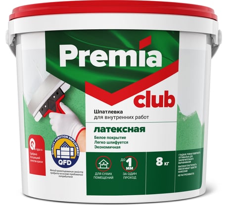 Латексная шпаклевка Premia Club для внутренних работ, ведро 8 кг О03940