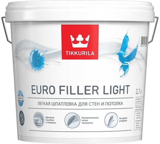Шпаклевка легкая Евро Филлер лайт Kta 2.7 л Tikkurila 700009482