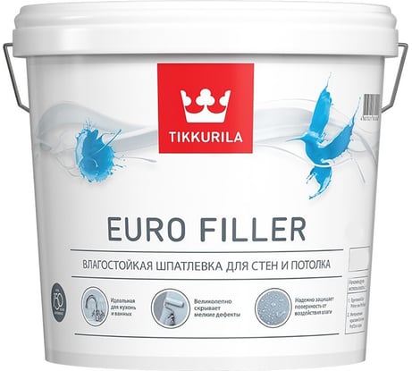 Шпаклевка влагостойкая Евро Филлер 10 л Tikkurila 204675 700012221