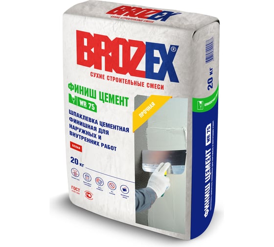 Шпаклевка WR 75 ФИНИШ ЦЕМЕНТ, 20 кг BROZEX  ШС75-20 1