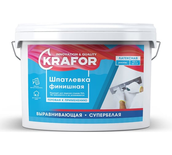 Шпатлевка латексная финишная KRAFOR выравнивающая, 3 кг 276502 1