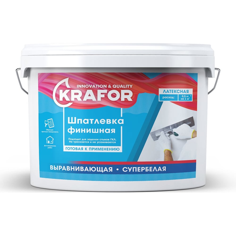 Шпатлевка латексная финишная KRAFOR выравнивающая, 16 кг 276501 ...