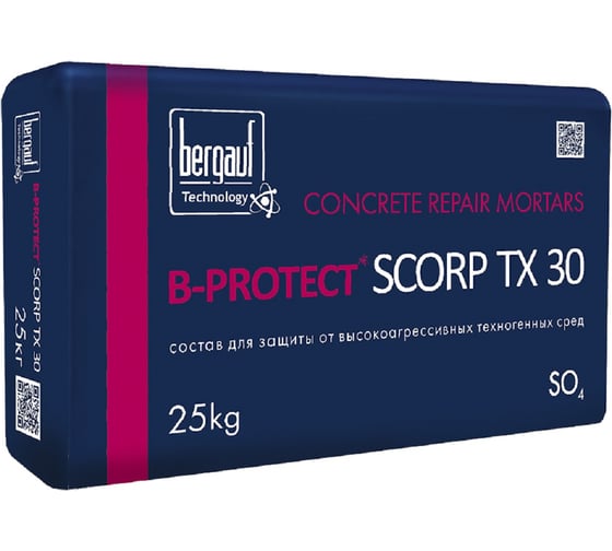 Сульфатостойкий ремонтный состав для бетона Бергауф B-PROTECT SCORP TX 30, 25 кг 1111236