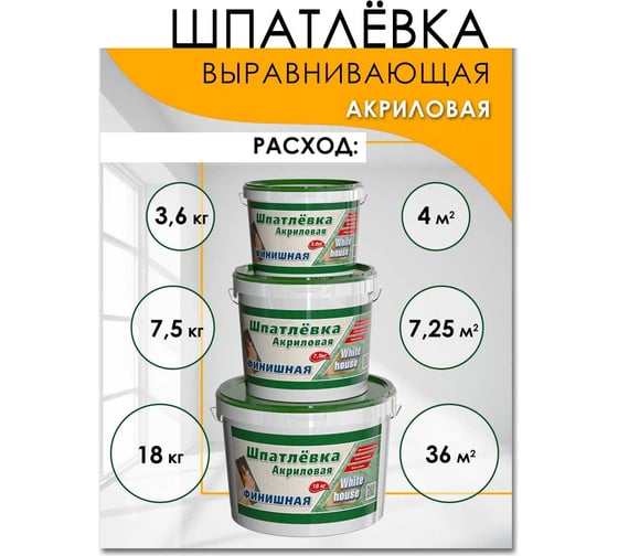 Шпатлевка White House акриловая финишная (выравнивающая; 3.6 кг) 14755