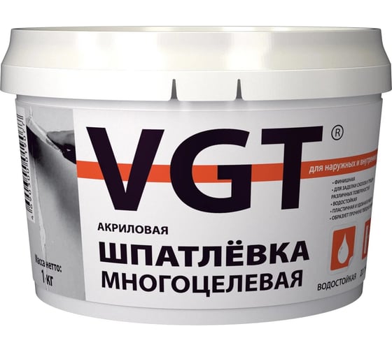 Многоцелевая акриловая шпаклевка для наружных и внутренних работ VGT 1 кг 11606600