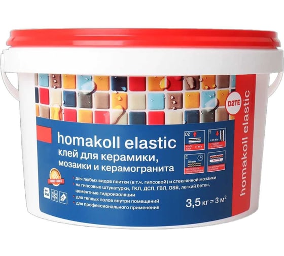 Готовый клей для керамической, мраморной, клинкерной плитки, керамогранита и мозаики Homakoll elastic МОРОЗОСТОЙКИЙ elstc-3,5-19 1