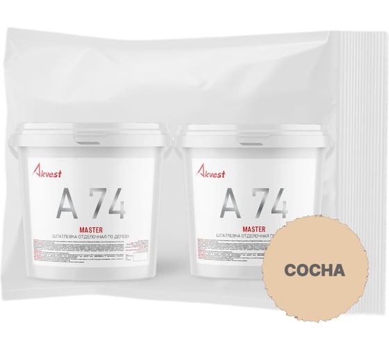 Шпатлевка акриловая отделочная Akvest по дереву атмосферостойкая водостойкая сосна А-74 0,5 кг 2 шт (набор) ВИ00021-95