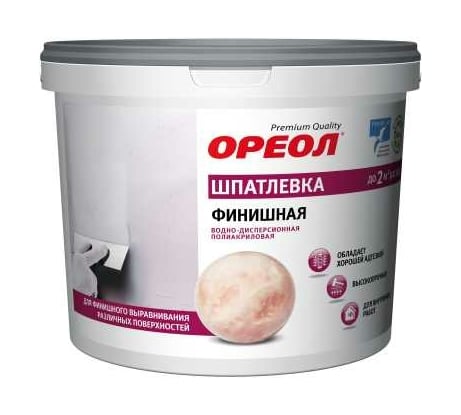 Финишная шпатлевка Ореол (водно-дисперсионная; полиакриловая; для внутренних работ; 1.5 кг) 66524