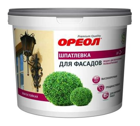 Шпатлевка для фасадов Ореол (влагостойкая; водно-дисперсионная; полиакриловая; для наружных работ; 4 кг) 66160