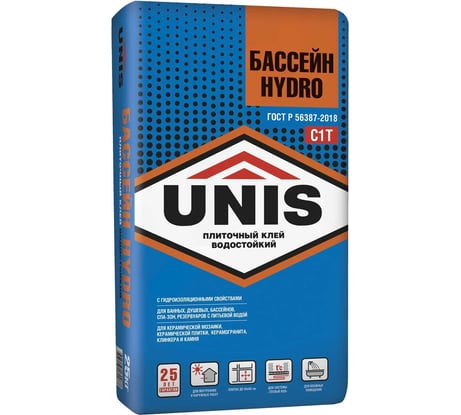 Плиточный клей UNIS Бассейн класс C1T, 25 кг 24669 4607005180087