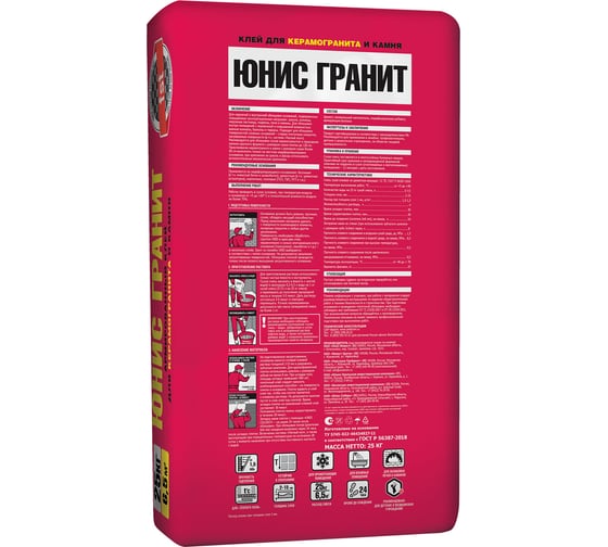 Плиточный клей UNIS Юнис-Гранит 25 кг, класс C1TE 24670 4607005180018