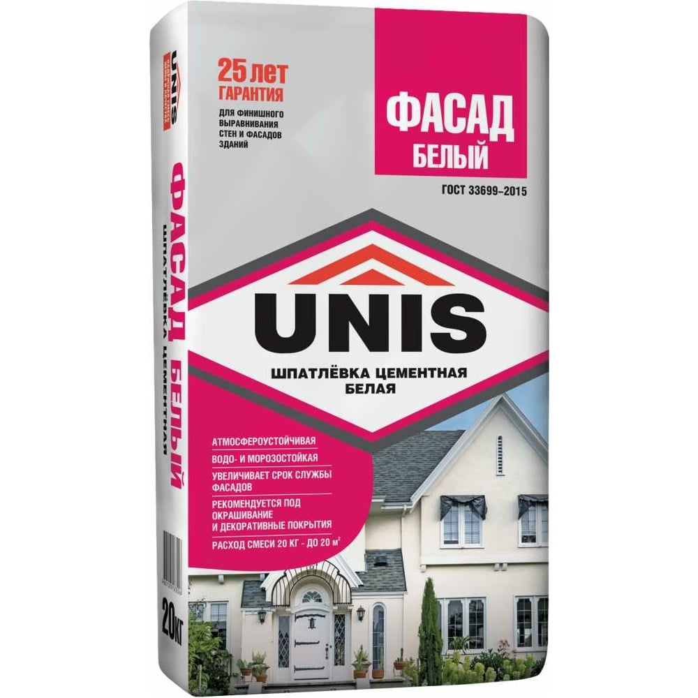 Фасадная шпатлевка UNIS Фасад белая, 20 кг 11602990 - выгодная цена ...