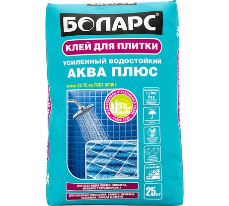 Клей для плитки БОЛАРС АКВА ПЛЮС 25 кг, класс C2TE 00000003735