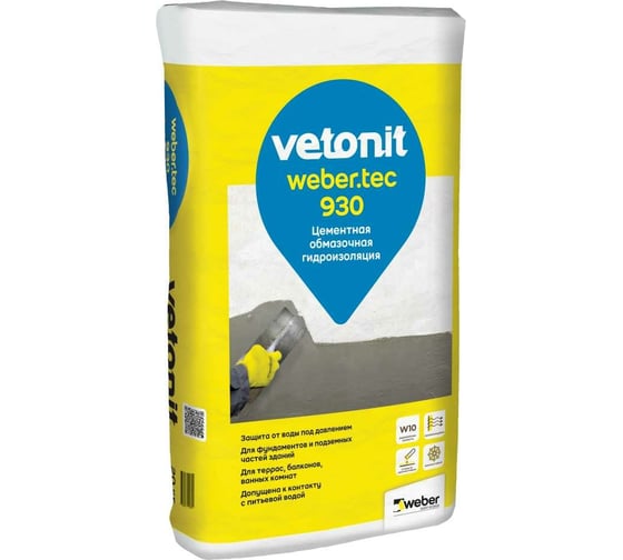 Цементная жесткая обмазочная гидроизоляция Vetonit weber.tec 930 5 кг 1020586