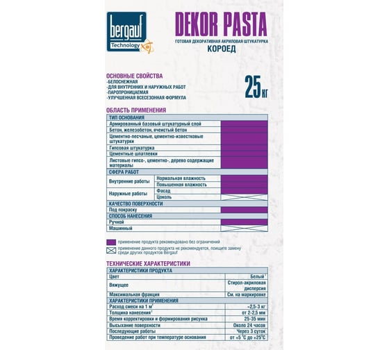 Готовая декоративная акриловая штукатурка Bergauf Dekor Pasta (короед; 2 мм; 25 кг) 52541