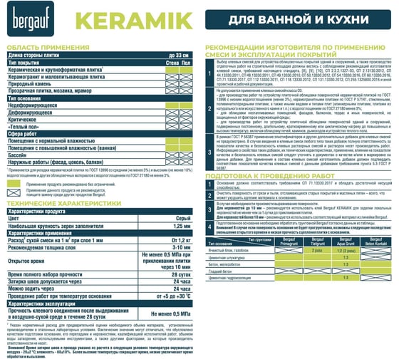 Клей для керамической плитки С0 Bergauf Keramik 20 кг 28002
