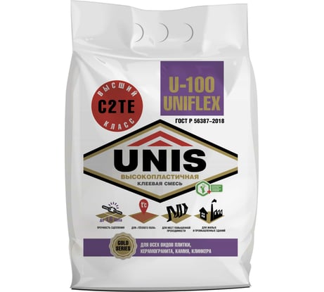 Плиточный клей UNIS UNIFLEX U-100 эластичный, класс C2TE, 5 кг 4607005184481