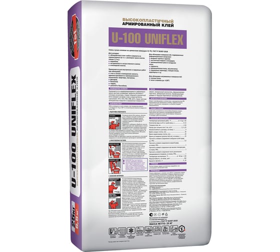 Плиточный клей UNIS UNIFLEX U-100 эластичный, класс C2TE, 25 кг 4607005183576