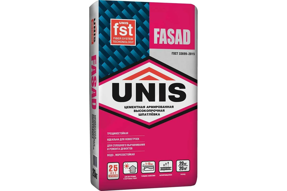Цементная шпатлевка UNIS Fasad 20 кг 4607005185525 - выгодная цена ...