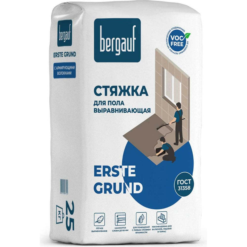 Выравнивающая стяжка для пола Bergauf Erste Grund с армирующими ...
