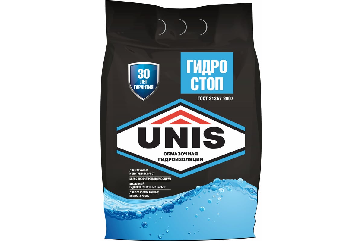Обмазочная гидроизоляция UNIS ГИДРОСТОП 5 кг 4607005184740 - выгодная ...
