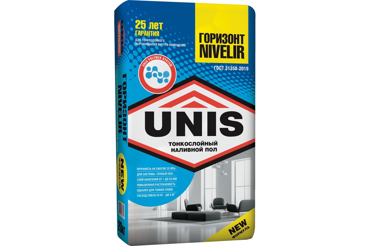 Финишный наливной пол UNIS ГОРИЗОНТ Nivelir 20 кг 4607005184207 ...