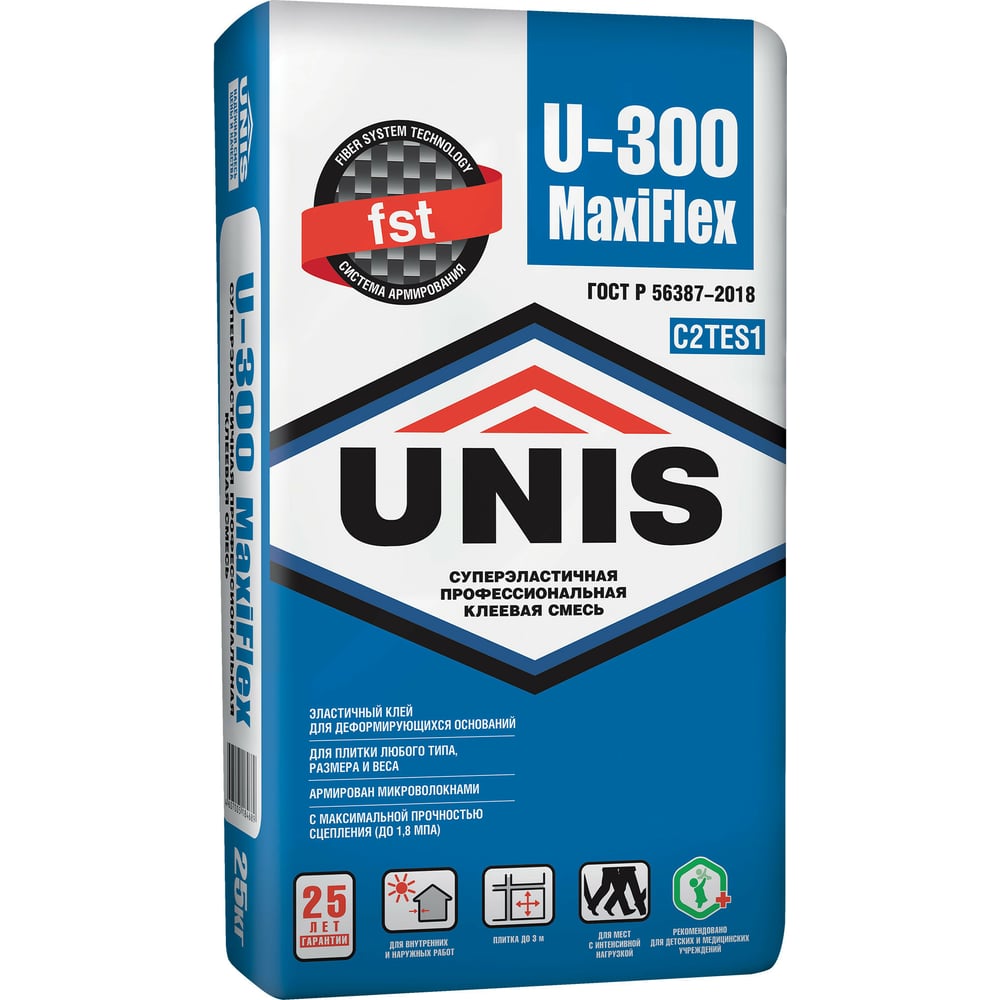 Плиточный клей UNIS U-300 MaxiFlex 25 кг, С2ТЕS1 4607005184689 ...