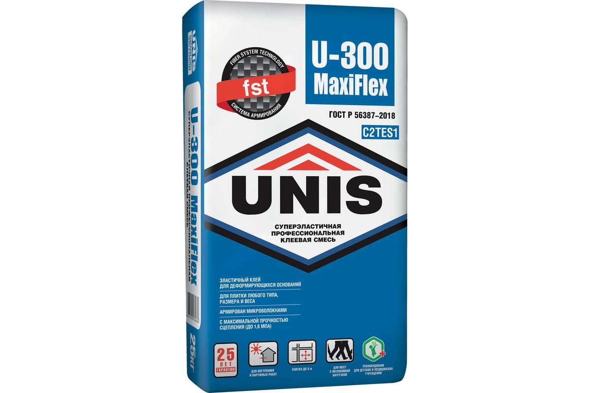 Плиточный клей UNIS U-300 MaxiFlex 25 кг, С2ТЕS1 4607005184689 ...