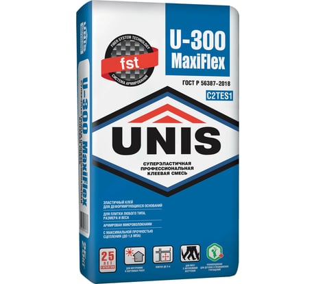 Плиточный клей UNIS U-300 MaxiFlex 25 кг, С2ТЕS1 4607005184689